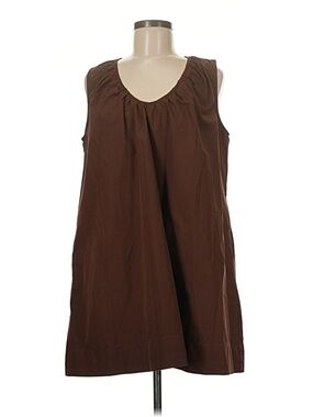 Oversized Sleeveless A-Line Shift Dress - Brown